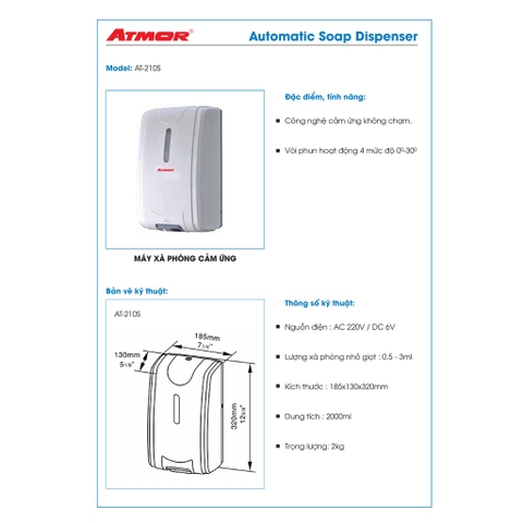 Máy xà phòng cảm ứng tự động ATMOR Model: AT-210S