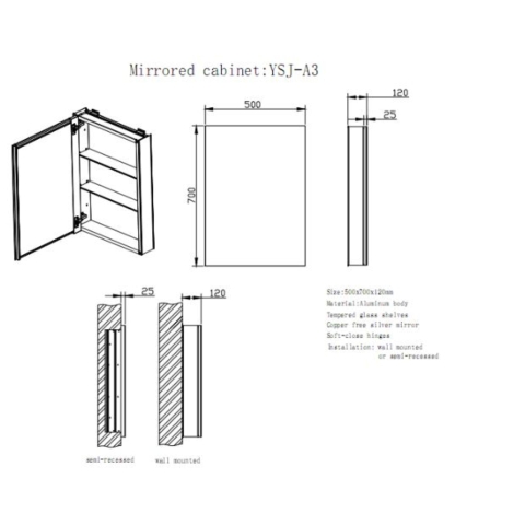 Tủ gương phòng tắm ATMOR Model: YSJ-A3