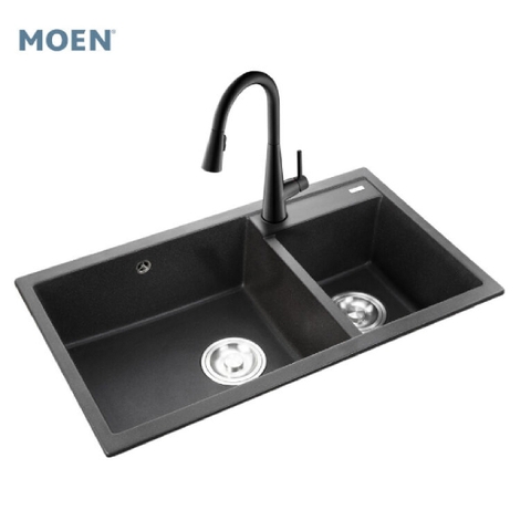 CHẬU RỬA CHÉN ĐÔI ÂM BÀN BỘT ĐÁ MÀU ĐEN MOEN MODEL 27901BL