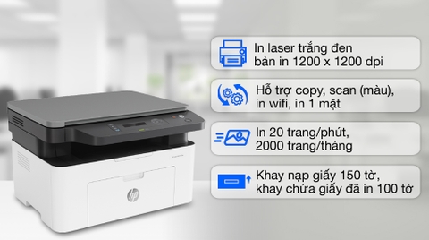 Máy in Laser Trắng đen HP đa năng In scan copy LaserJet MFP 135w WiFi (4ZB83A)