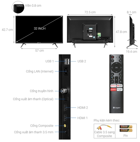 Android Tivi Casper 32 inch 32HG5200  Model New