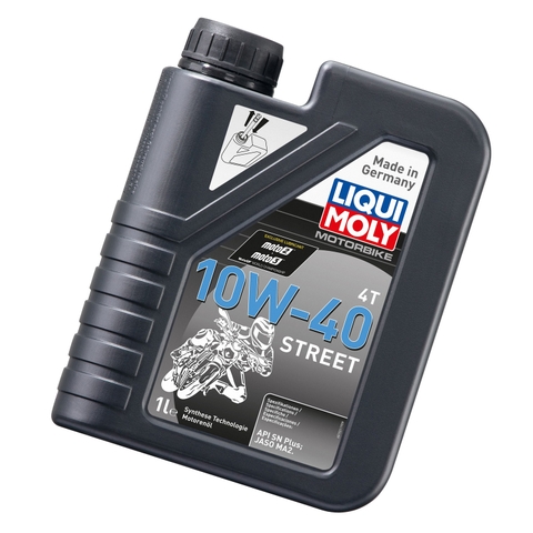 Dầu nhớt tổng hợp động cơ cho xe số, xe máy phân khối lớn, xe côn tay Liqui Moly 10W40 Street 1521 1lít - Phù hợp cho xe chạy gần, dạo phố tăng khả năng đầm xe, mát máy