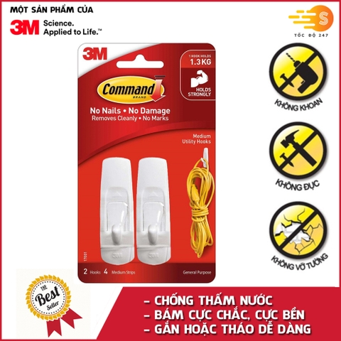 Bộ 2 móc treo tường cường lực siêu dính 1.3kg Command 3M 17001