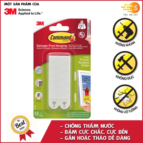Bộ 8 miếng (4 cặp) móc treo tranh cường lực siêu dính 7kg Command 3M 17206 - Không khoan, thẩm mỹ caokhông đục, không vỡ tường
