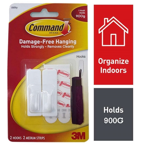 Bộ 2 móc treo tường cường lực siêu dính 900g Command 3M 17501