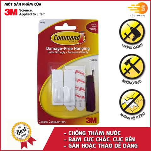 Bộ 2 móc treo tường cường lực siêu dính 900g Command 3M 17501