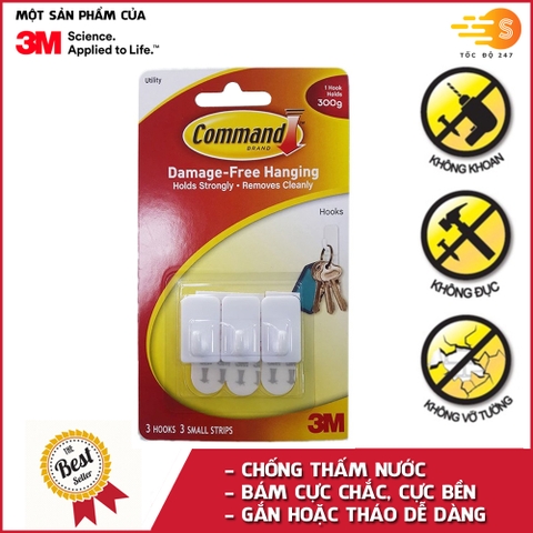 Bộ 3 móc treo tường cường lực siêu dính 225g Command 3M 17502