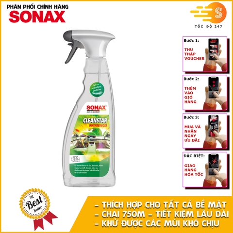 Chai xịt vệ sinh nội thất xe hơi Cleanstar Sonax 253400 750ml - Khử mùi khó chịu, làm sạch đa năng