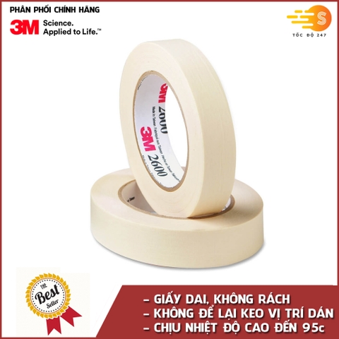 Băng keo giấy 1 mặt thông dụng 3M 320 - nhiều kích thước