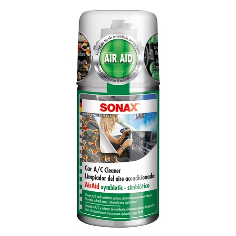 Chai xịt khử mùi và khử trùng máy lạnh Sonax 323100 100ml - làm sạch bầu không khí trong xe, bảo vệ sức khỏe,  loại bỏ vi khuẩn gây hại