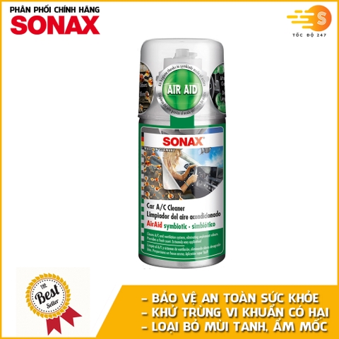 Chai xịt khử mùi và khử trùng máy lạnh Sonax 323100 100ml - làm sạch bầu không khí trong xe, bảo vệ sức khỏe,  loại bỏ vi khuẩn gây hại