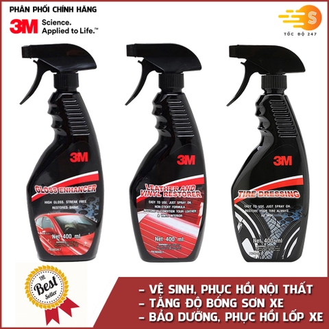 Bộ 3 sản phẩm 3M chai xịt bảo dưỡng nội thất 39043LT, bảo dưỡng lốp 39042LT và tăng độ bóng sơn 39034LT