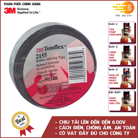 Băng keo cao su chịu nhiệt cách điện hạ thế 600V Temflex Rubber Splicing Tape 3M 2155 - Cách nước, chống ẩm, có VAT, gia dụng