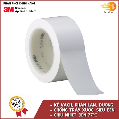 Băng keo dán nền nhiều màu chịu nhiệt, chống trầy xước 50mm x 33m 3M 471 - phân chia khu vực, vị trí, làn đường, cảnh báo nguy hiểm, độ bền cao