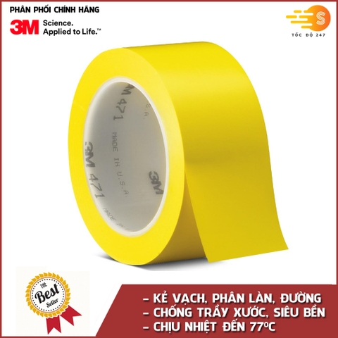 Băng keo dán nền nhiều màu chịu nhiệt, chống trầy xước 50mm x 33m 3M 471 - phân chia khu vực, vị trí, làn đường, cảnh báo nguy hiểm, độ bền cao