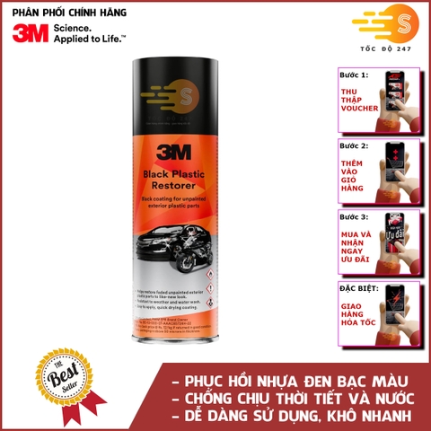 Chai sơn xịt phục hồi nhựa đen, nhựa đen nhám 3M 3M-BPR 330g - Bảo vệ nhựa ngoài, Phục hồi nhựa bị lão hóa, phai màu