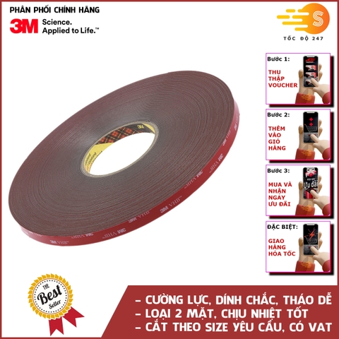 Băng keo 2 mặt cường lực siêu dính màu xám VHB dài 11m 3M GPL-110 - nhiều kích thước, cắt theo yêu cầu, có VAT, dán gọn, bám chắc
