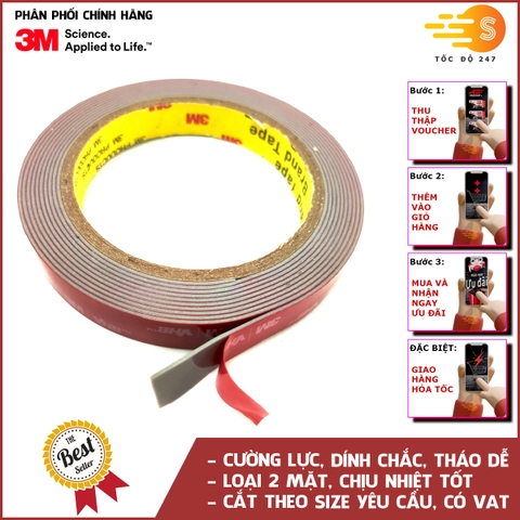 Băng keo 2 mặt cường lực siêu dính màu xám VHB dài 3m 3M GPL - nhiều kích thước, cắt theo yêu cầu, có VAT, dán gọn, bám chắc