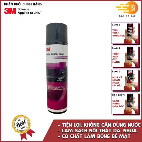 Chai xịt bọt vệ sinh da, nhựa nội thất ô tô đa năng 3M 3M-NNT - Không cần nước, làm sạch nhanh, loại bỏ dầu mỡ, bụi bẩn, đồng thời làm bóng chi tiết