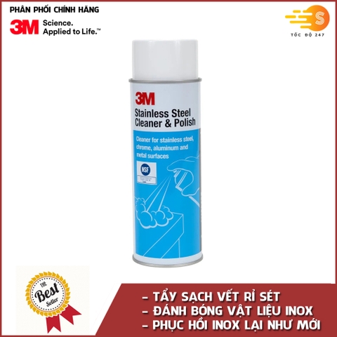 Chai tẩy sạch và đánh bóng inox 3M 3M-SSCP 600ml - tẩy sạch vết rỉ sét ở các vật liệu inox như xoong nồi, bếp gas, vòi rửa, kính, gạch,...