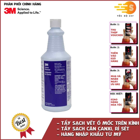 Bộ 3 món chăm sóc kính xe gồm chai chống bám nước, xịt rửa kính và tẩy ố kính 3M 3M-BVKINH - Tặng kèm khăn lau ô tô, trượt kính, vệ sinh kính, tẩy ố, tẩy cặn canxi