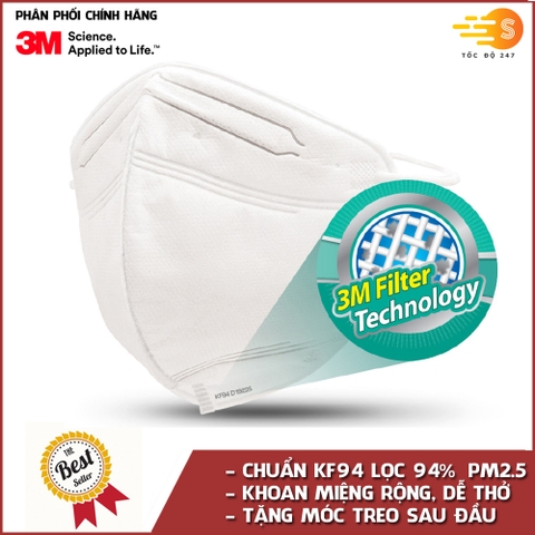 Khẩu trang chống bụi và kháng khuẩn đạt chuẩn KF94 3M 9013 - tặng kèm móc choàng đầu không đau tai