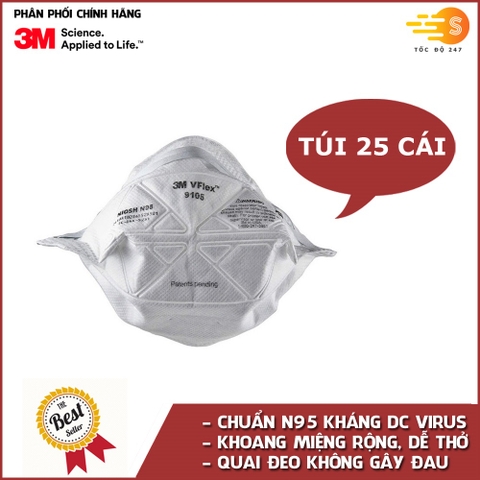 Khẩu trang dạng gấp Vflex chống virus, chống bụi, mùi hôi và kháng khuẩn N95 3M 9105 - bảo vệ hô hấp, dễ thở
