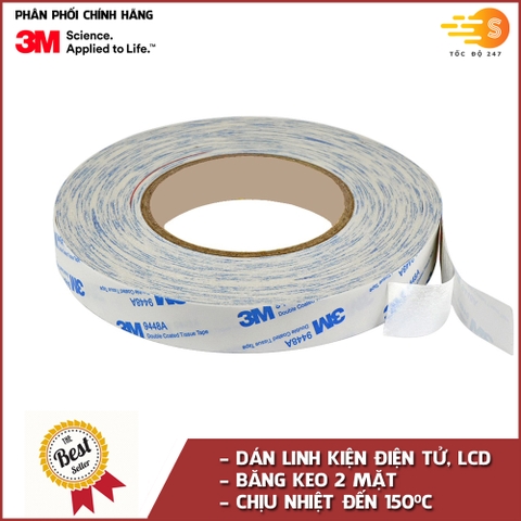 Băng keo 2 mặt chịu nhiệt dán linh kiện điện tử 3M khổ 08mm x 50m 9448A-08