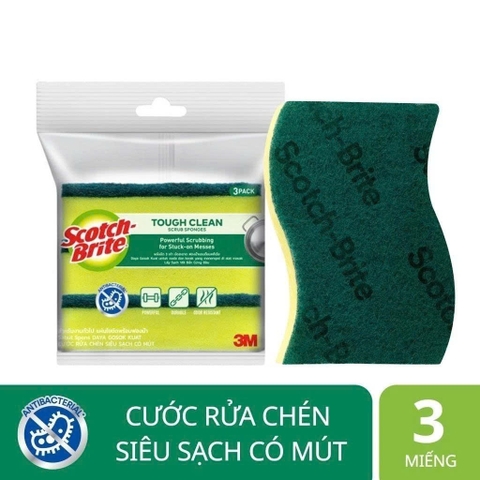 Gói 3 miếng rửa chén 2 mặt kháng khuẩn chống trầy Scotch-Brite 3M SB-MUTG3 - hình sóng, đa năng, 3 tác động làm sạch, độ bền cao, công nghệ độc quyền