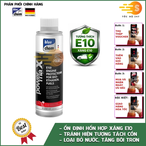 Phụ gia xăng E10 cho ô tô bảo vệ động cơ dùng nhiên liệu sinh học ethanol Bluechem 33468E 250ml – Tránh hiện tượng tách cồn, ổn định xăng, không tắt máy