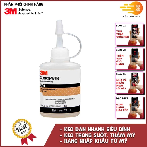 Keo dán nhanh trong suốt siêu dính Scotch-Weld 28.3g 3M Scotch-Weld CA4 - Hàng Mỹ, dán được trên nhiều vật liệu, thẩm mỹ cao