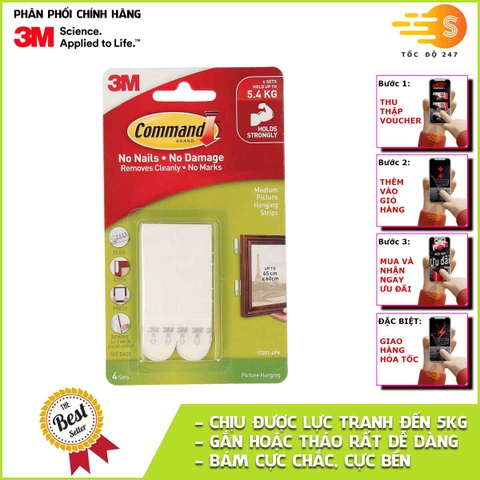 Bộ 4 miếng móc treo tranh cường lực siêu dính 5kg Command 3M 17201