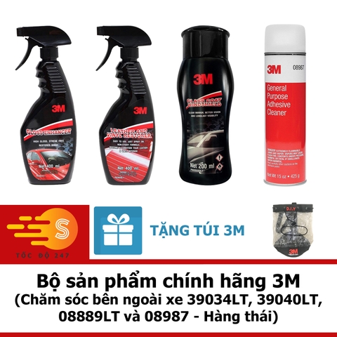 Bộ 4 sản phẩm Dung dịch bảo dưỡng da , nội thất 39040LT, xịt tăng độ bóng sơn 39034LT, chai xịt tẩy keo, nhựa đường 08987 và chống bám nước xe 08889LT
