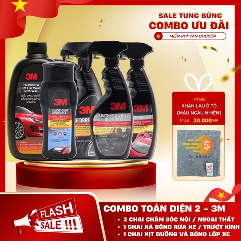 Bộ 5 món chăm sóc xe toàn diện gồm chống bám nước, xà bông rửa xe, đánh bóng sơn, vệ sinh da nội thất, lốp xe 3M 3M-CBTDM - tặng khăn lau ô tô chuyên dụng