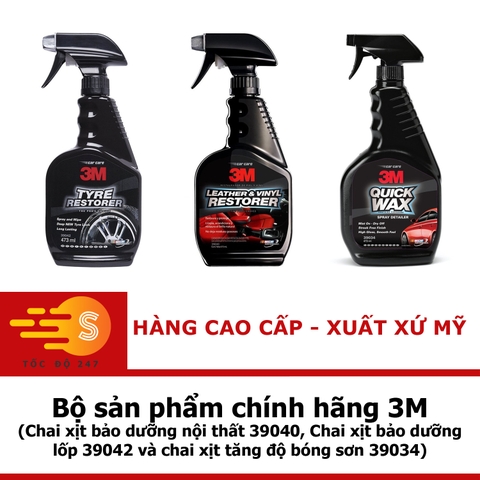 Bộ 3 sản phẩm xịt bảo dưỡng nội thất 39043, bảo dưỡng lốp 39042 và tăng độ bóng sơn 39034 3M COMBO-3DD-USA