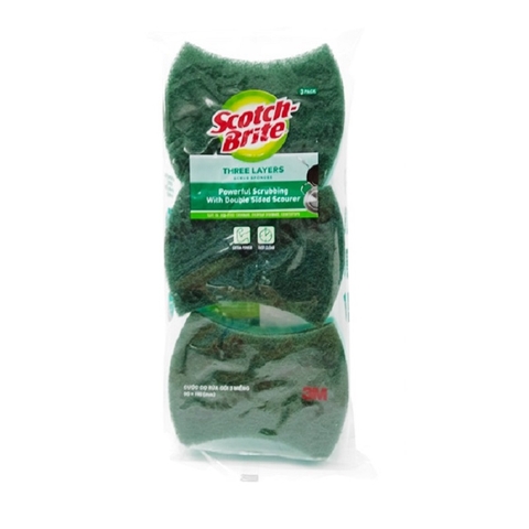 Gói 3 miếng rửa chén 2 mặt không trầy xước Scotch-Brite 3M CR-2MG3 - đa năng, 3 tác động làm sạch, độ bền cao, công nghệ độc quyền