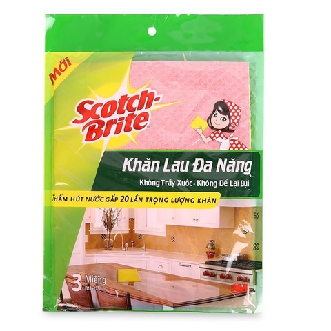 Gói 3 cái khăn lau đa năng không trầy xước Scotch-Brite 3M