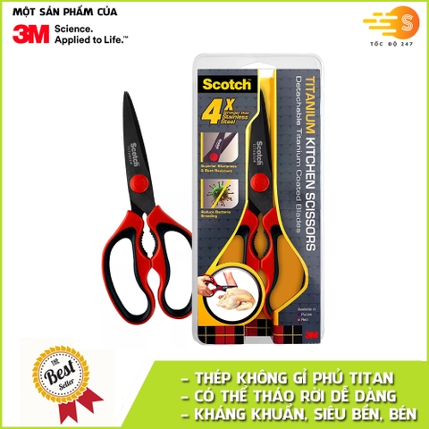 Kéo nhà bếp phủ Titan đa năng, cao cấp Scotch 3M KTT - lưỡi kéo sắc bén, không gỉ sét, có thể tháo rời, kháng khuẩn, dễ dàng vệ sinh