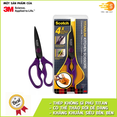 Kéo nhà bếp phủ Titan đa năng, cao cấp Scotch 3M KTT - lưỡi kéo sắc bén, không gỉ sét, có thể tháo rời, kháng khuẩn, dễ dàng vệ sinh