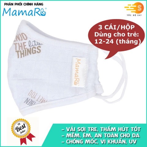Bộ 3 cái khẩu trang nano bạc kháng khuẩn vải sợi tre cho bé từ sơ sinh đến 5 tuổi Mamaru - Diệt khuẩn, hút ẩm tốt, kháng tia UV
