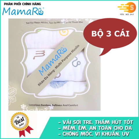 Bộ 3 khăn đa năng vải sợi tre cho bé 120x120 Mamaru MA-KDN03 - Diệt khuẩn, hút ẩm tốt, kháng tia UV