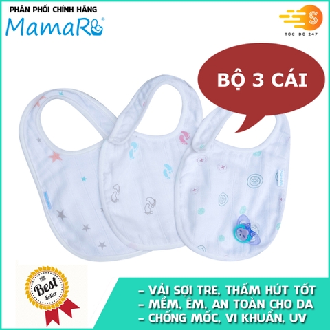 Bộ 3 cái yếm ăn vải sợi tre cho bé sơ sinh đến 3 tuổi Mamaru MA-YEM - Nhiều loại, nhiều kích thước, diệt khuẩn, hút ẩm tốt, kháng tia UV