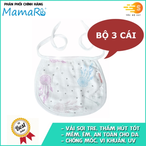 Bộ 3 cái yếm ăn vải sợi tre cho bé sơ sinh đến 3 tuổi Mamaru MA-YEM - Nhiều loại, nhiều kích thước, diệt khuẩn, hút ẩm tốt, kháng tia UV
