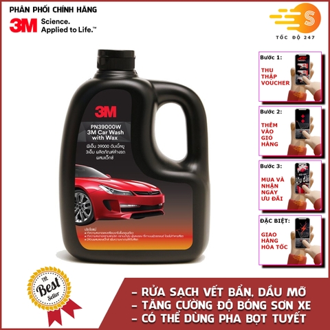 Xà bông rửa xe đậm đặc kết hợp tăng cường độ bóng sơn 2in1 1 lít PN39000W - Làm sạch bụi bẩn, bùn đất, dầu mỡ, dưỡng tăng độ bóng sơn, đậm đặc 1:60
