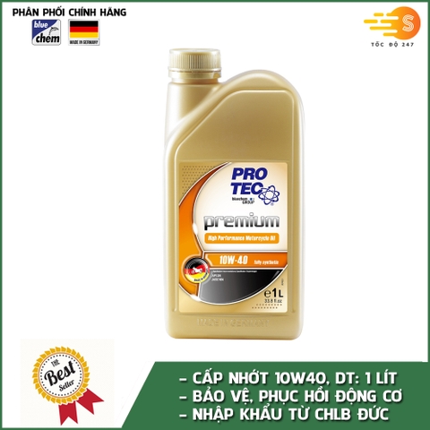 Dầu nhớt tổng hợp động cơ cho xe số, xe máy phân khối lớn, xe côn tay Pro-tec Premium Bluechem 10W40 PT-10W40-MA1L 1lít - Phù hợp cho xe chạy xa, chạy phượt, leo dốc giúp máy bốc, chạy êm xe mát máy