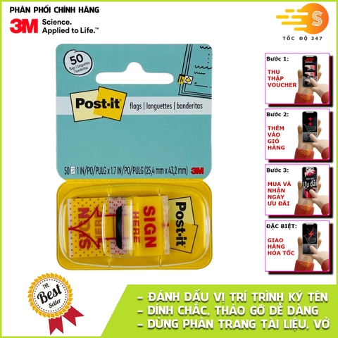 Vỉ 50 miếng noted đánh dấu trình ký Post It Sign Here 3M SB-680-9 - Đánh dấu, phân trang tập vở tài liệu