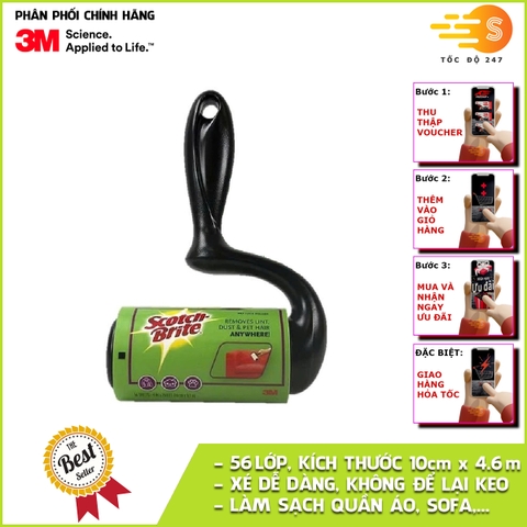 Cây lăn bụi siêu dính loại lớn 56 lớp Scotch-Brite 3M 837R - xé dễ dàng, không để lại keo, lấy sạch bụi bẩn