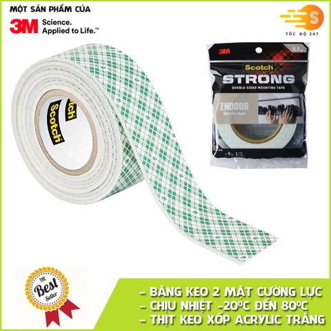 Băng keo siêu dính 2 mặt màu trắng khổ 19mm Scotch 3M SB-BK110 - Cường lực, thẩm mỹ, dán trong nhà, logo, móc treo đồ