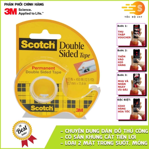 Băng keo 2 mặt đa năng trong suốt có khung cắt Scotch 3M SB-BK137 - Dán đồ thủ công craft, dán hồ sơ, gói quà, sửa vết rách