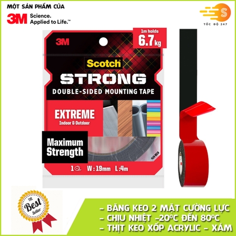 Băng keo cường lực 2 mặt màu xám khổ rộng 19mm Scotch 3M SB-BK414 - Nhiều kích thước, siêu dính, thẩm mỹ, chịu nhiệt cao